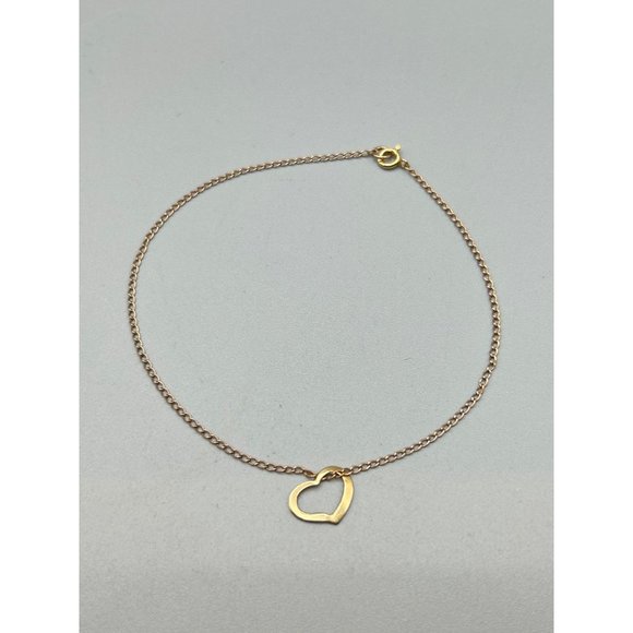 Thin 14K Gold Bracelet Sliding Heart Charm Yellow Gold Chain Vintage Jewelry - Picture 2 of 8